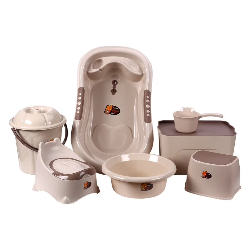 Baby Bath Tub Set with Stool, Newborn Tub,Non-slip,Complete Bathing Set, Bath Basin, Durable Bathtub,Plastic Baby Bathtub 7 Set