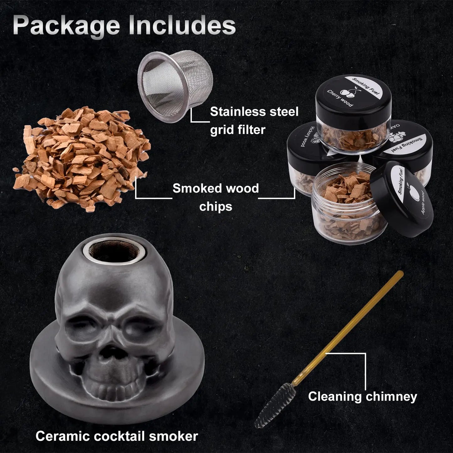 Ceramics Whiskey Smoker Kit Skull-Shaped Smoke Infuser Old Fashioned Cocktail Smoker Kit With Fruity Wood Chips Kitchen Bar Tool