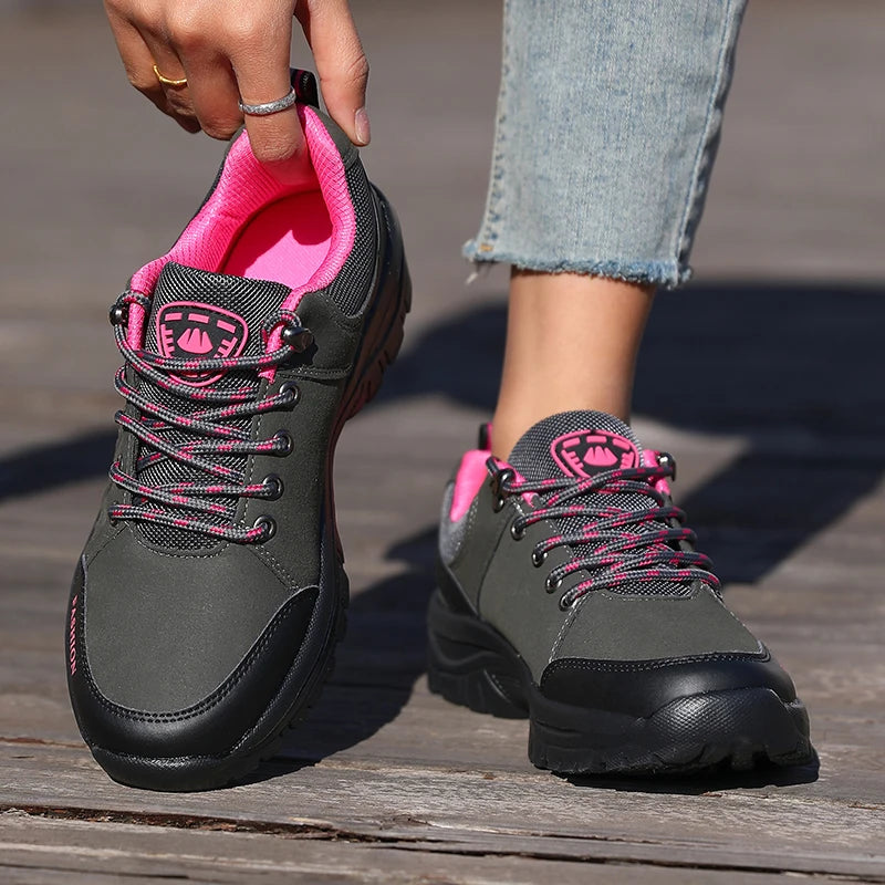 Ladies' Outdoor Hiking Shoes with Black and Pink Non Slip Soles Fashionable Sports Shoes Breathable Mesh Running Hiking Boots