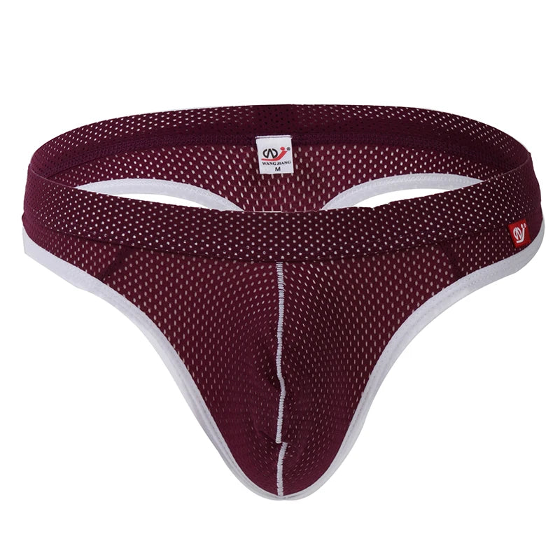 Men's Low Waist Thongs Breathable Nylon Mesh T Briefs Comfortable Underwear