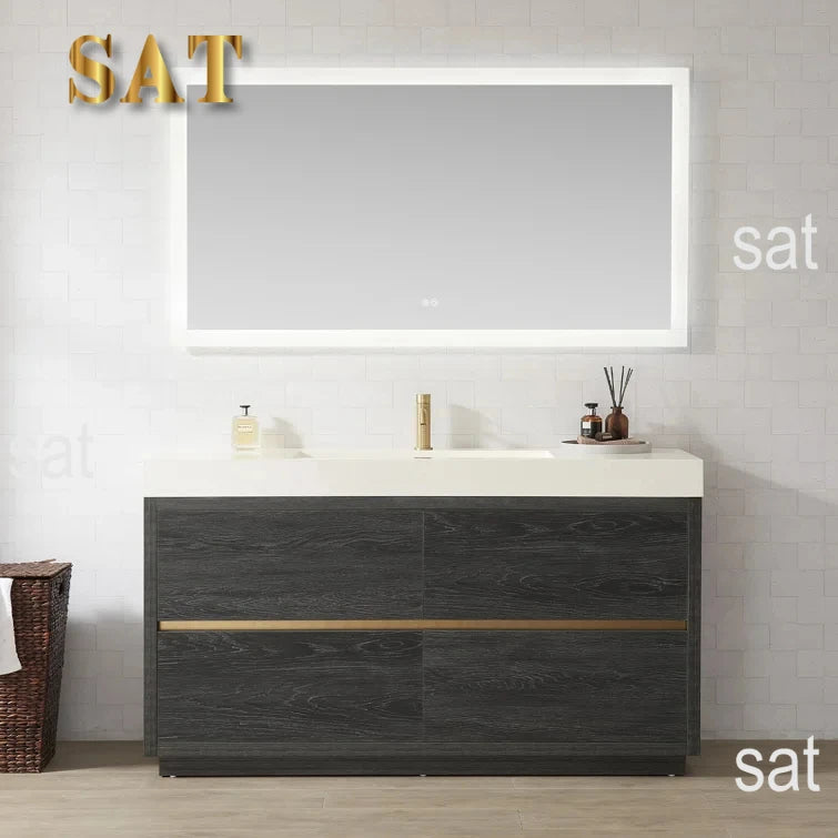 /60 Inch Furniture Bathroom Floor Standing Storage Cabinet Single Sink Bathroom Vanity Cabinet Set With Countertop