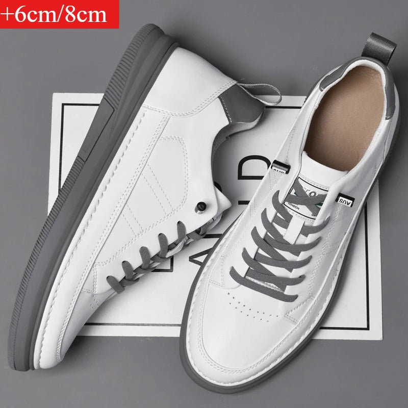 Spring Autumn Men's Inner Heightening Shoes Leather Sports Casual Shoes Invisible Height Increasing Shoes Men Sport Elevator 8CM