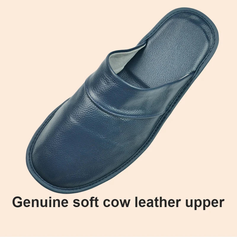 Genuine Cow Leather Slippers Homes in indoor slipper Spring Autumn summer men women elderly non-slip casual single Slides shoes