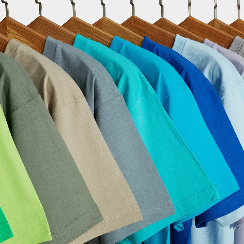 Loose Cotton Solid Tshirts Men Woman Short Sleeve Fashion Brand Trend Couple Clothing Tees Customized Candy Color Summer Tops
