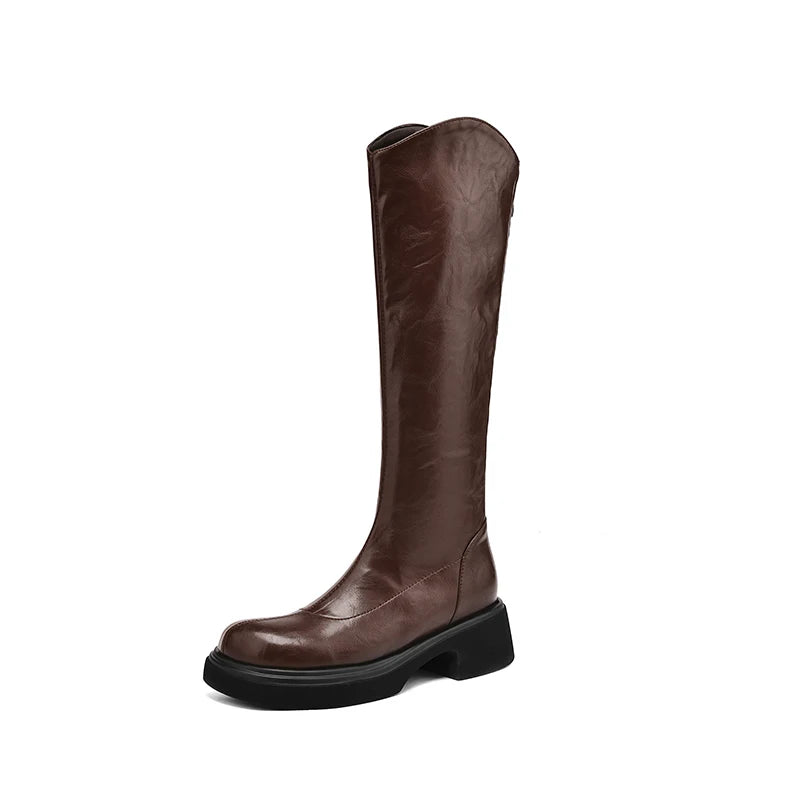 Ods  Footwear Elegant Heeled Shoes for Women Brown Ladies Boots Platform Winter Knee High Shaft Heels Long Boot Lady 40 41 42 43