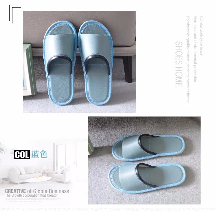 Genuine Leather Couple Summer Indoor Slippers Anti-Slip Women Household Slippers Men Casual Home Shoes