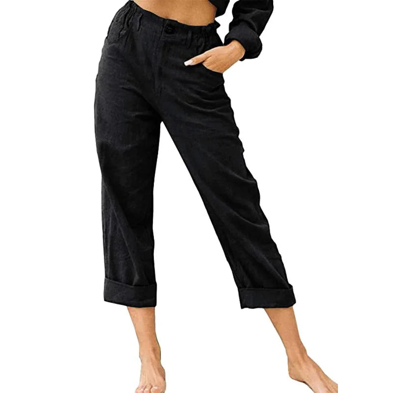 Summer 2024 new ladies cotton and linen straight tube cropped casual and comfortable simple women radish pants