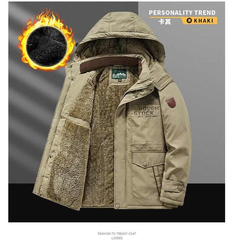 Winter Thicken Warm Men's Winter Jackets Casual Zipper Up Fleece Lining Jacket Windproof Thermal Parka Coat Outwear Clothing
