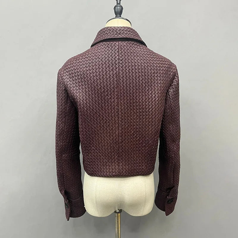 2025A Spring Autumn Knitted Jacket Real Leather Jacket Lady Fashion Blazer Women Genuine Sheepskin Leather Coat