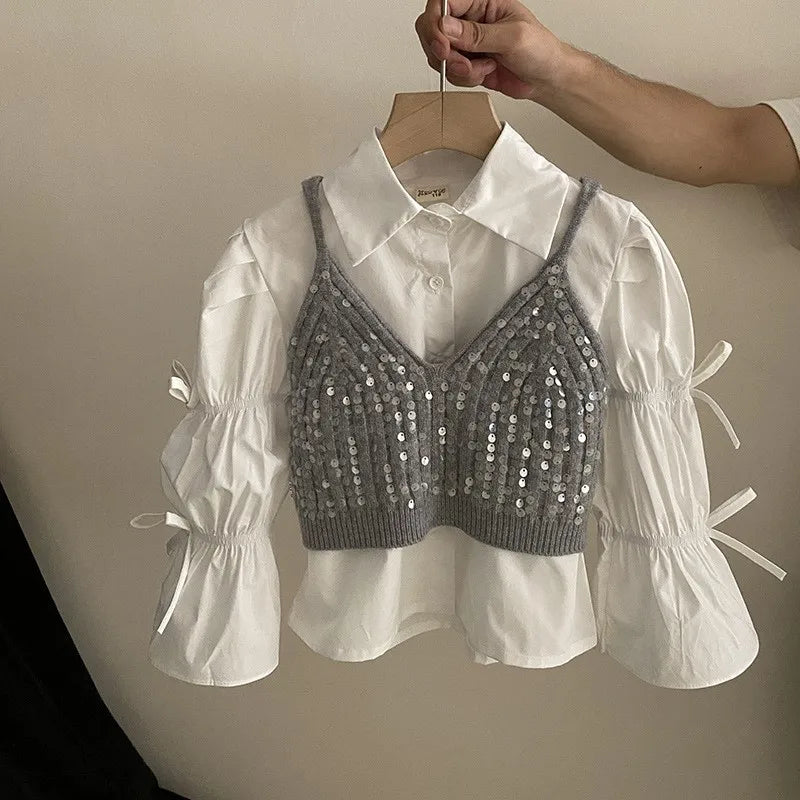 Fashion Baby Girl Ruffled Bow Shirt+Sequins Vest+Pant 3PCS Infant Toddler Child Clothes Set Spring Autumn Baby Clothes 1-12Y