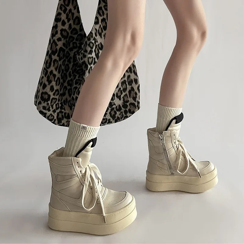 Shoes for Women Women's Ankle Boots Trendy Retro High-top Women's Shoes Fashion Casual Chunky Platform Luxury Designer Sneakers