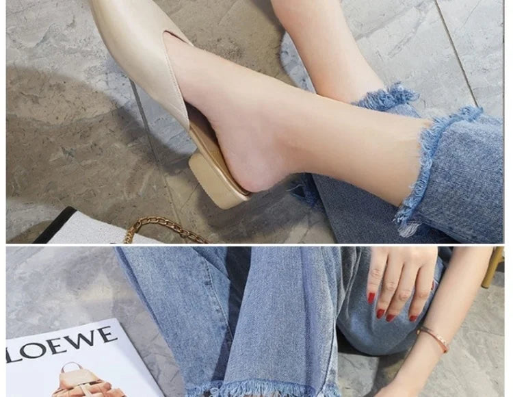 Women's Summer Outdoor Wear Pointed Toe Faion Mule Slippers Flat Bot f Cover Single oes mat Sle Daily Use ...