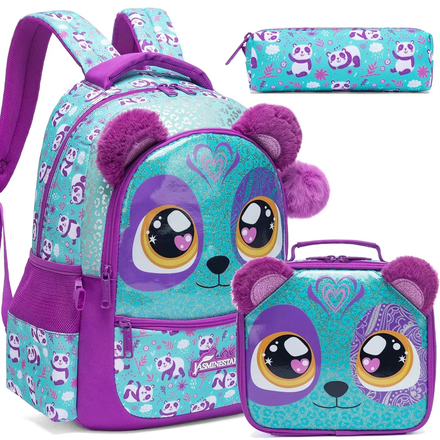Cute School Backpack for Girls Children Shoulder Bag with Insulated Lunch Box Casual Daypack for Students Back To School Gift