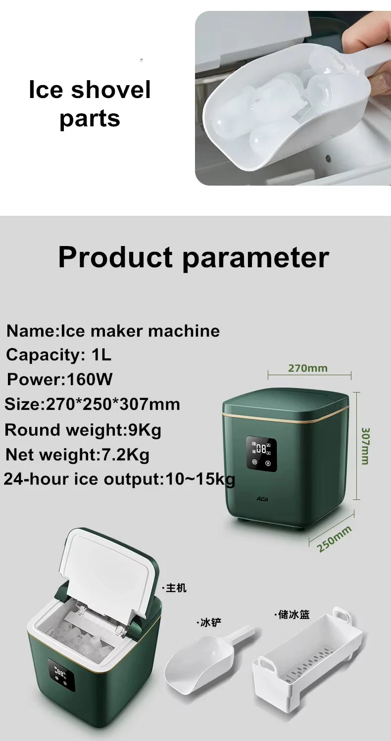 160W Mini Ice Maker - Automatic Home & Commercial Use, Fast Ice Making, Stainless Steel, Easy Clean, for Tea Shop & Bar