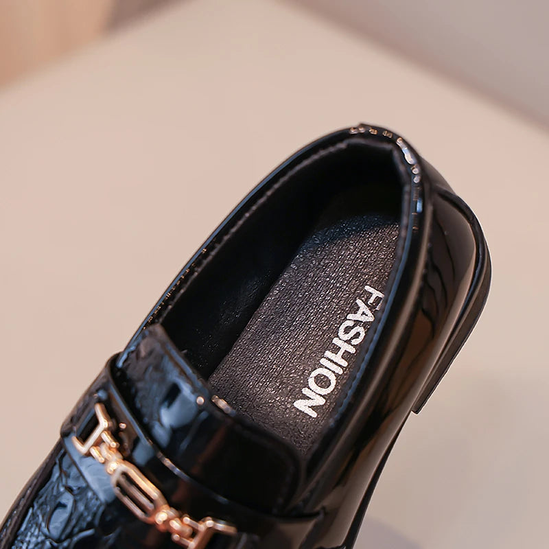Boys Formal Shoes Black Classic Children Leather Shoes Point Toes Soft Bottom 2025 Spring Autumn Kids Flat Shoes British Style