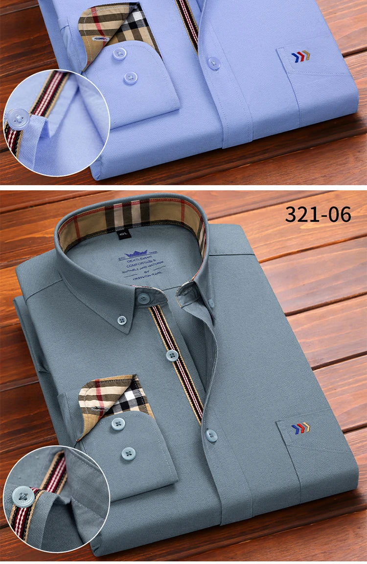 New in shirt 100%cotton oxford long-sleeve shirts for men slim fit formal plain shirt hight qulity plaid soft office clothes