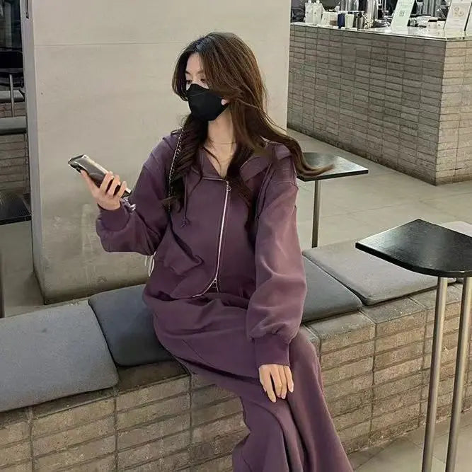 Pant Sets Two Pieces Hooded Hoodies Matching Sets Zipper Sweatshirts Long Sleeve Loose Drawstring Straight Pants Casual