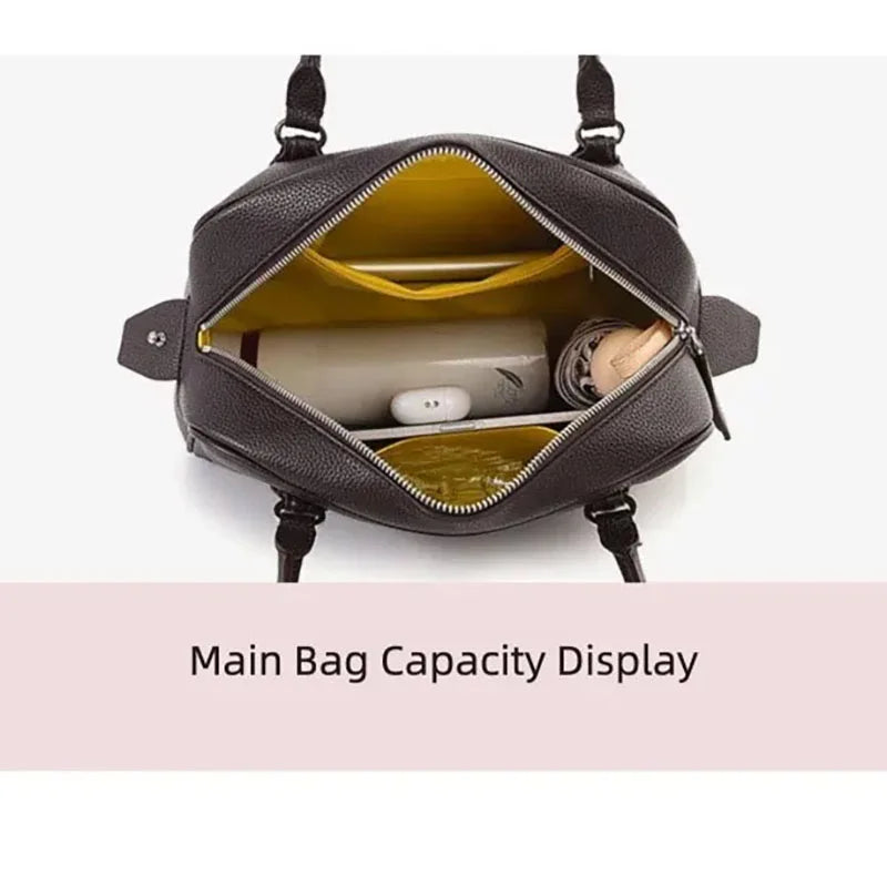 New Women's Handbag, Simple Casual Bag, Large-Capacity Briefcase, Fashionable Commuter Tote Bag, Retro-Style Water-Repellent Bowling Bag