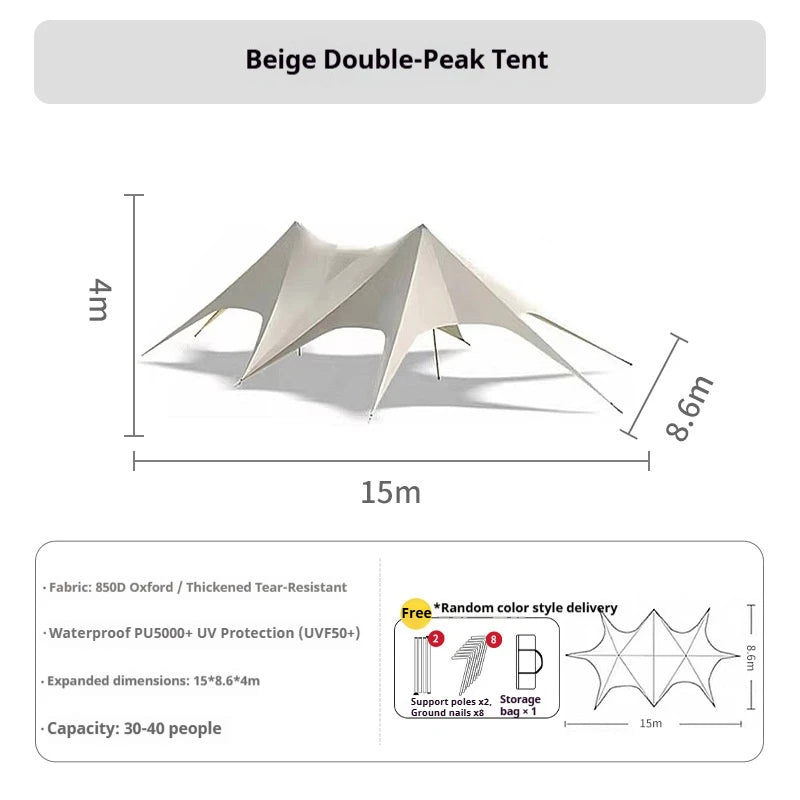 Large Outdoor Canopy Tent Waterproof Sun Shade Shelter Heavy Duty Camping Glamping Tent Backyard Wedding Party Event Tent