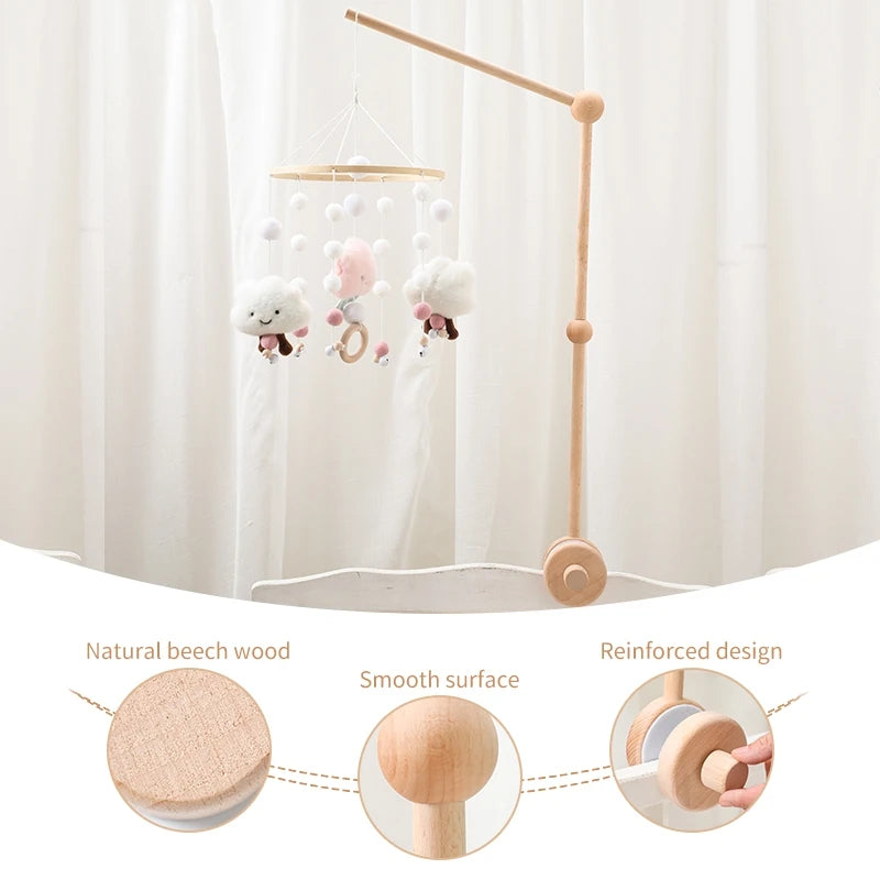 Baby Crib Mobile Rattle Toy For 0-12 Months Cartoon Felt Forest Animal Bed Bell Hanging Wooden Bracket Mobile Newbaby Rattle Toy