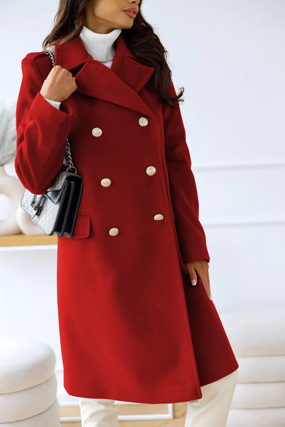 Suit woolen coat senior sense 2024 autumn and winter new double-breasted shoulder slimming Korean version of woolen coat