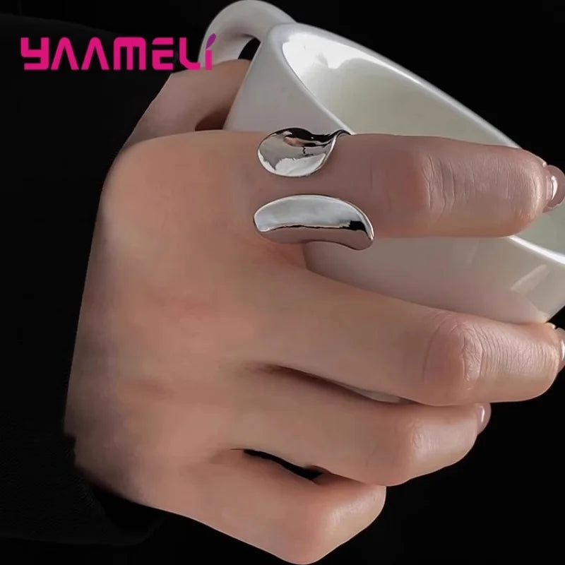 925 Sterling Silver Smooth  Wide Band Ring Personality Punk Creative Adjustable Minimalism Jewelry for Woman Dropshipping