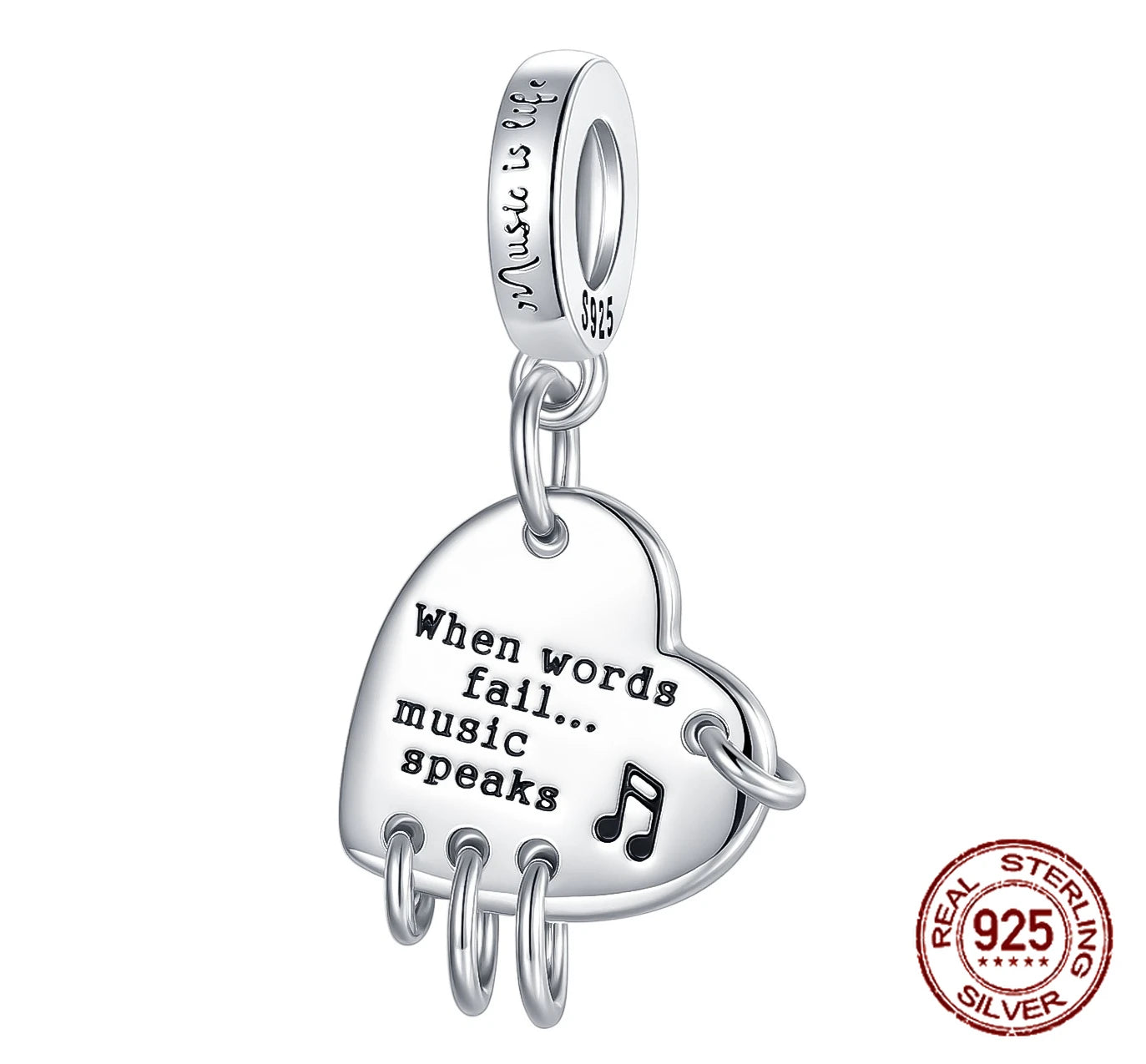 925 Sterling Silver When Words Fail Music Speaks Pendant musical notation Fit Original Charm Bracelets Women DIY Jewelry Gift