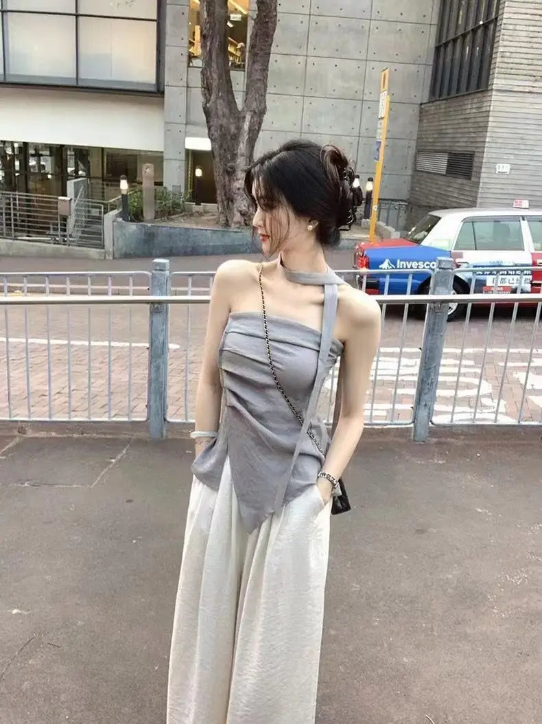 Women's Summer 2025 Off-Shoulder Bustier Top with Asymmetric Design for Commuting and Stylish Outfits