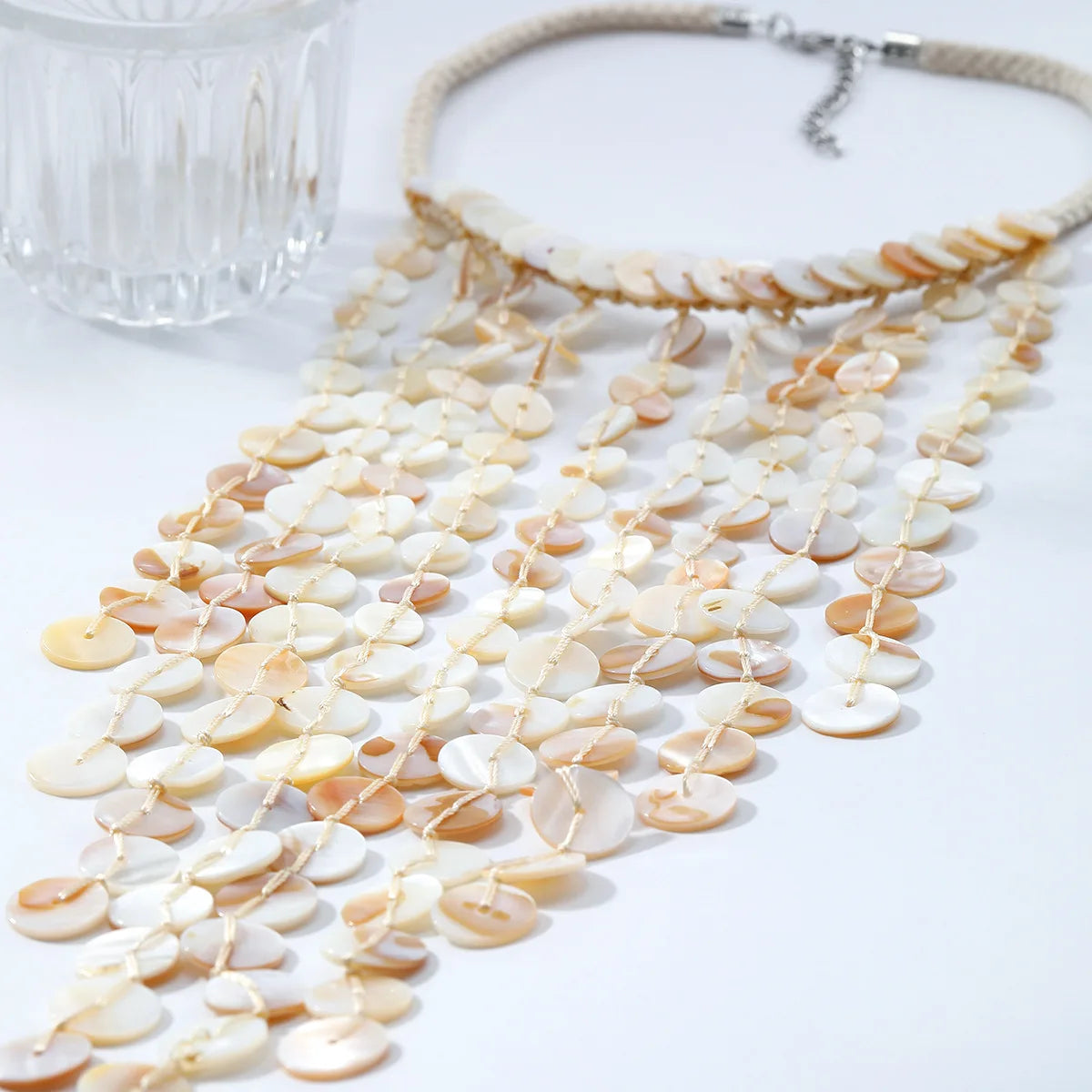 Multi-Layered Necklace Beach Vacation Style Hand-Woven Shell Tassels Simple and Fashionable for Women Accessory Party Gift