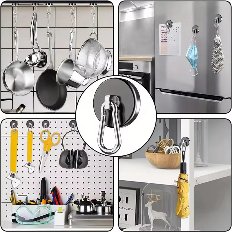 Strong Neodymium Magnetic Hooks 360°Rotation Carabiner Magnet Ring Keychain Hook for Home Refrigerator Kitchen Bathroom Hanging