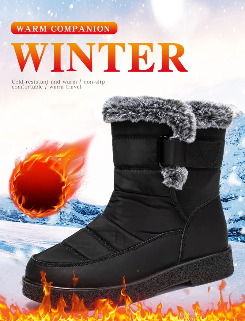 Women's Waterproof Winter Snow Boots Non Slip Platform Warm Ankle Boots Women Thicken Plush Cotton Padded Shoes Botas De Mujer