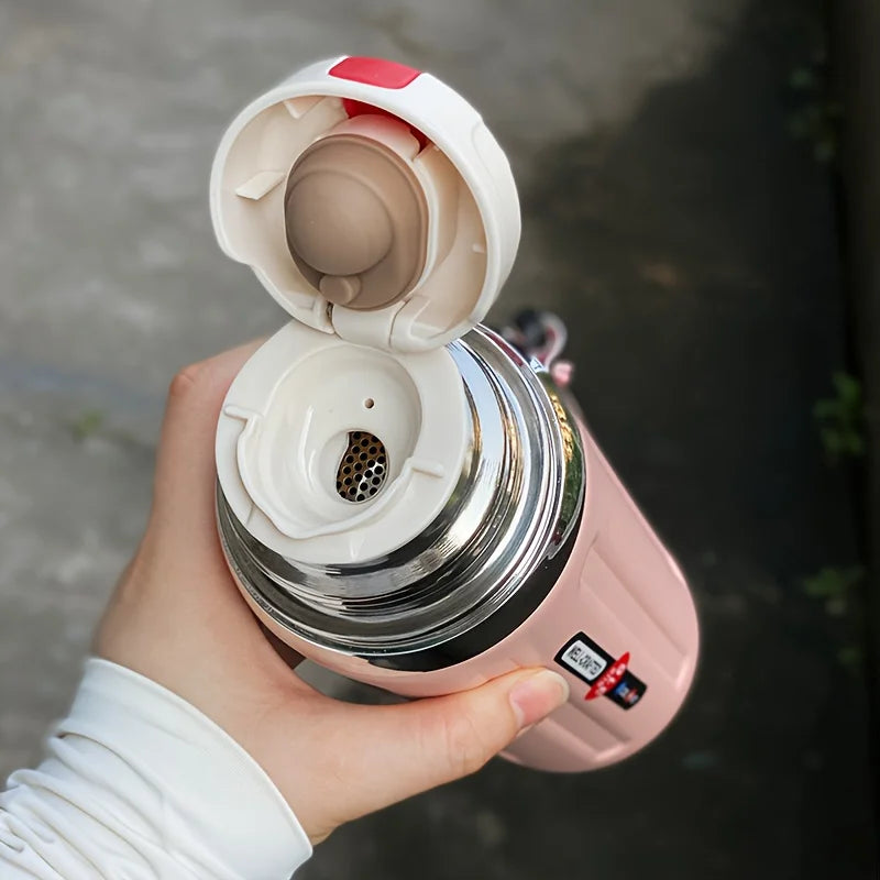 316 Insulated Water Bottle Double-Wall Vacuum Insulated Reusable Cup with Leak-Proof Flip-Top Lid & Strap for Outdoor Gym