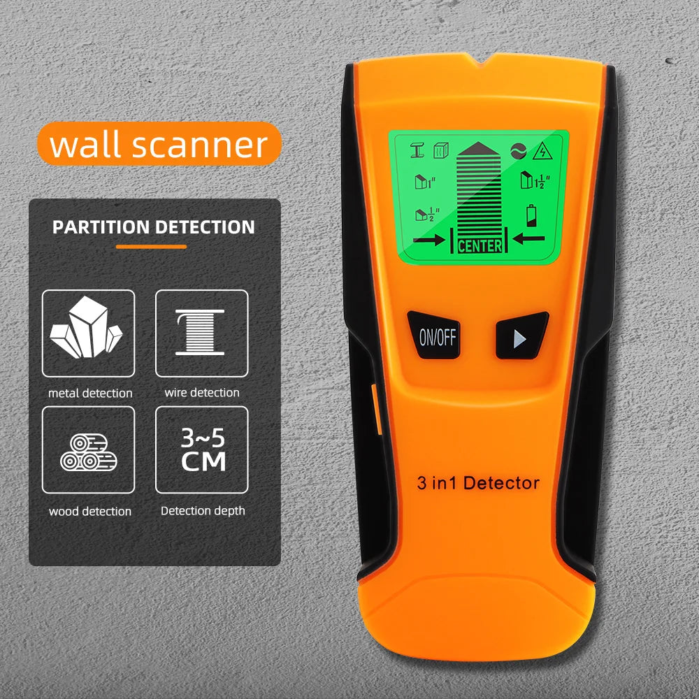 3 in 1 Wall Metal Detector Depth Professional Find Metal Wood Studs AC Voltage Live Wire Detect Wall Scanner Electric Box Finder