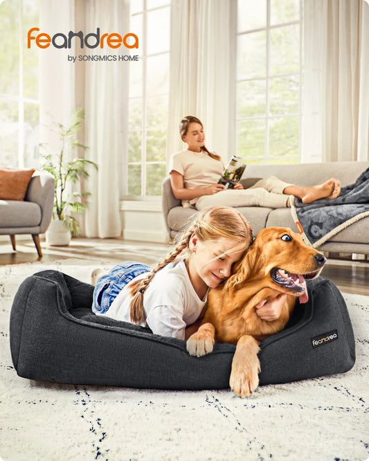 Dog Basket, Pet Bed, Sofa, Linen-Like Fabric, Raised Edges, Non-Slip, Washable Removable Cover, XL Size for Large Dogs