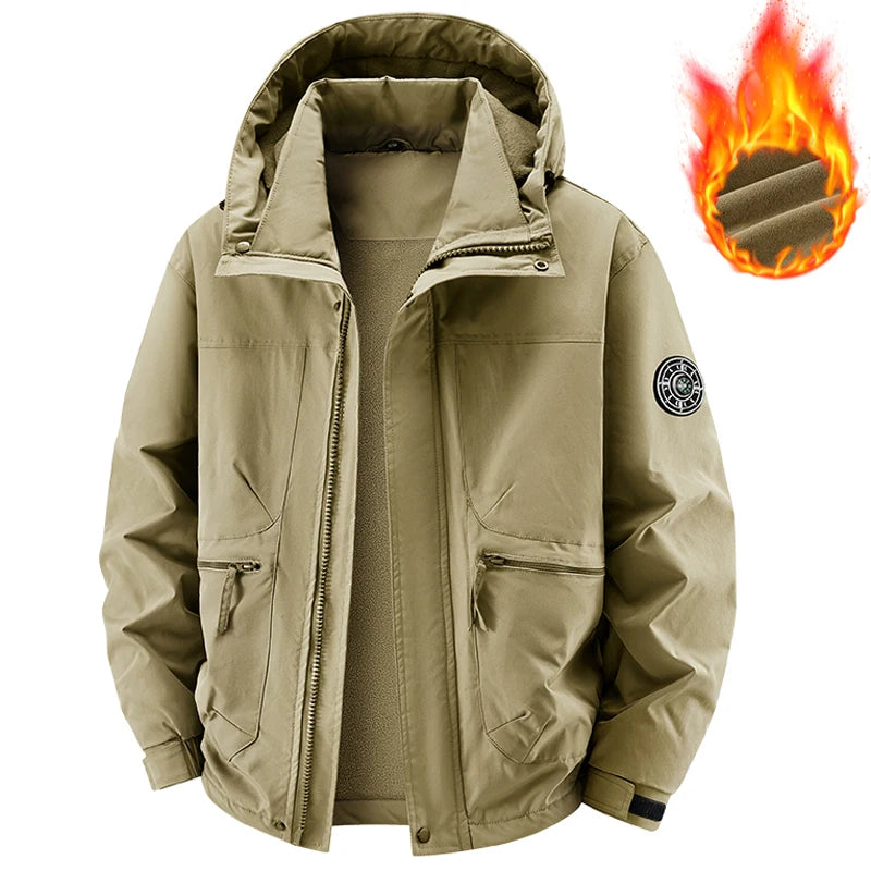 Winter Jacket Men Outwear Fleece Liner Warm Hooded Men multi-pocket Cargo Jacket Men Windproof Casual Hiking Coat Male Clothing