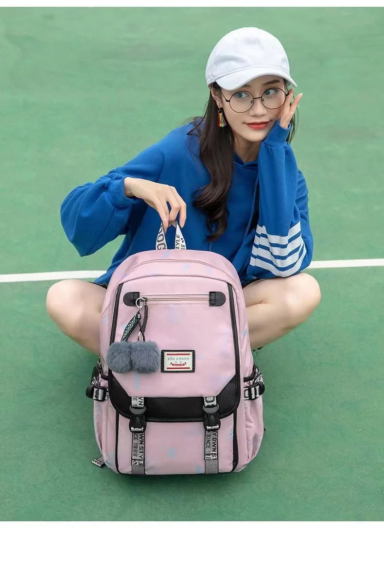 Large School Bags for Teenage Girls Canvas Schoolbag Student Book Bag Fashion Black Pink Teen School Backpack