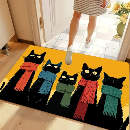 Colorful Cat Cartoon Carpet Welcome Mat Waterproof Floor MatRug for Bedroom Carpet  Live Room Bathroom Carpet Home Kitchen Rug