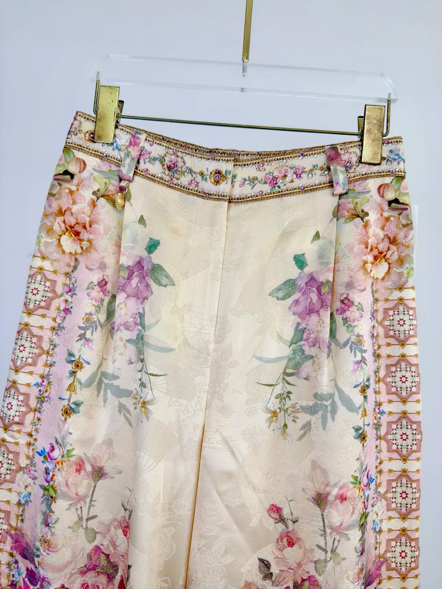 Women Silk Flower Printed Long Dress Heavy Beaded V-Neck Lantern Sleeve Loose Female dress