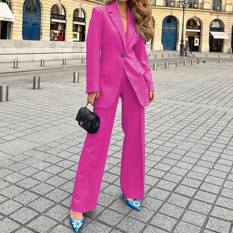 Women's Suit Winter Fashion Long-sleeved Solid Color Casual Suit Jacket and Trousers Matching Sets Two-piece Suit Pant Sets