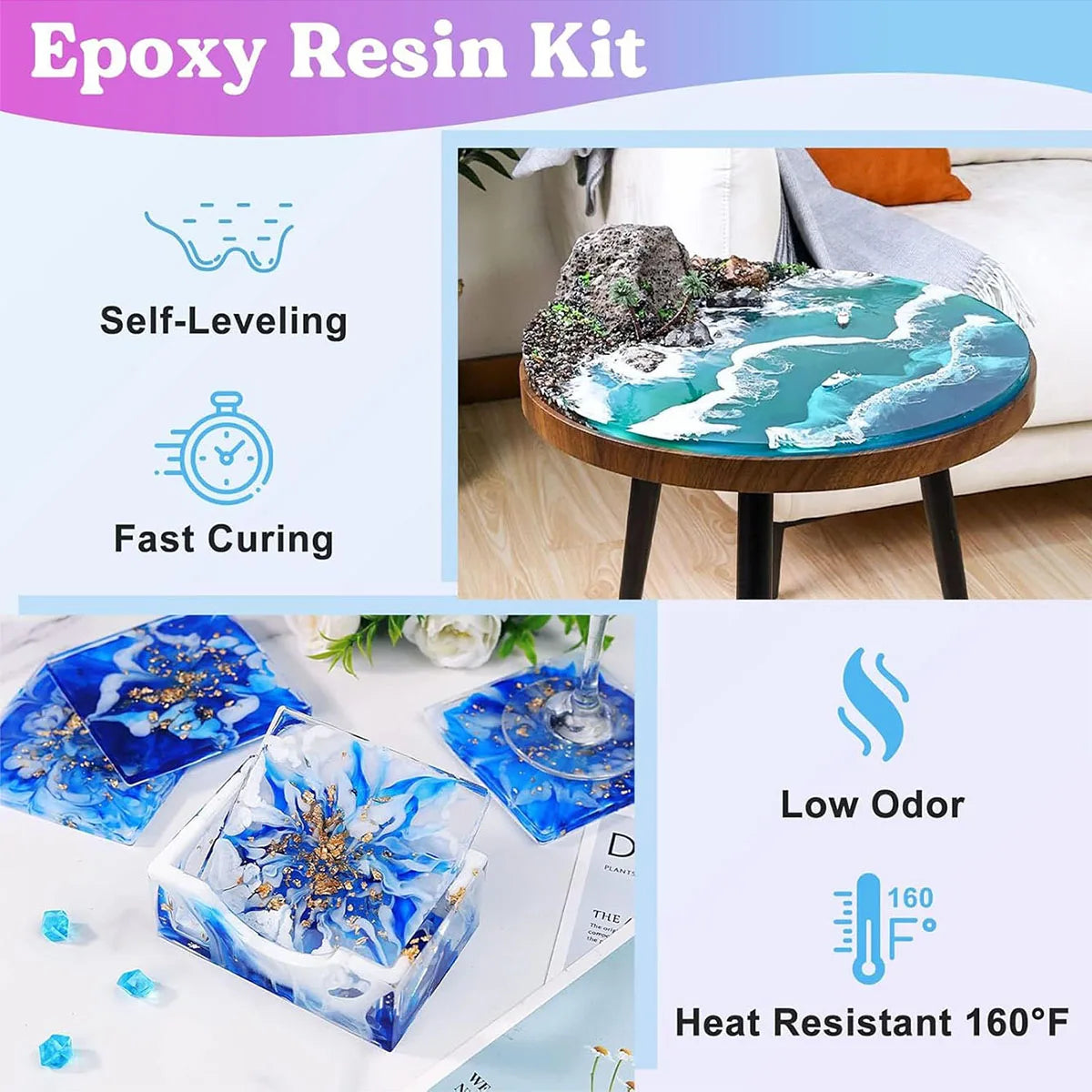 250ml/500ml transparent epoxy resin kit: self-leveling resin, easy to mix in a 1:1 ratio, for crafting and jewelry making.