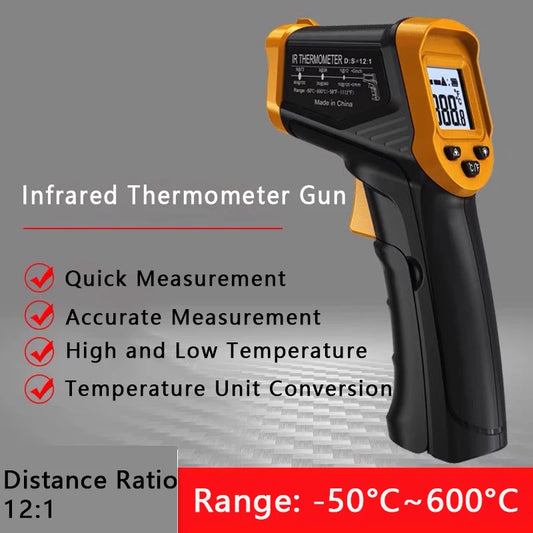 Infrared Thermometer Gun -50-600℃ Digital with Adjustable Emissivity IR Laser Temperature Gun Non-contact Pyrometer Industrial