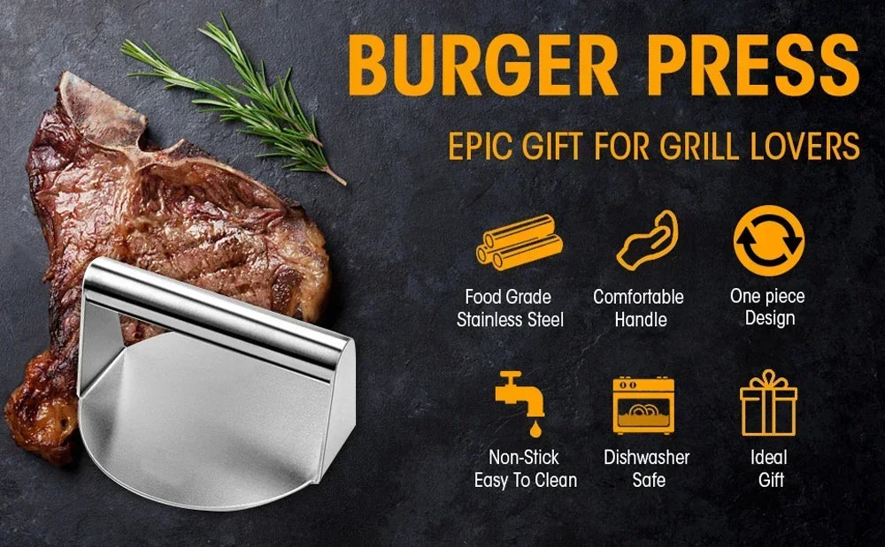 304 Stainless Steel Food Graded Smash Hamburger Presser Hamburger Patties Meat Masher Circular Meat Press Mold Burger Press