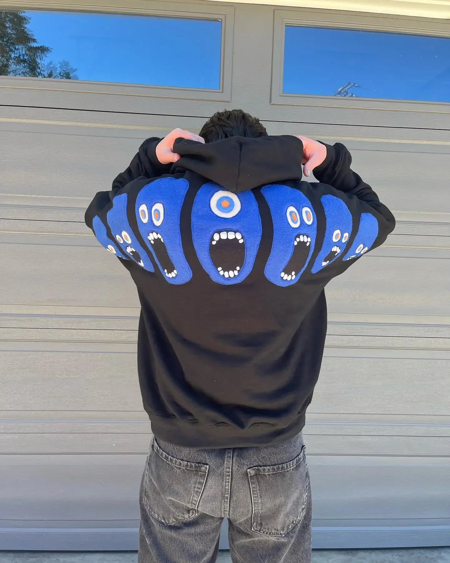 Y2k Hip Hop Funny Personality Pattern Embroidery Hoodie Oversized Loose Cartoon Knit Hoodies Men Street Sweatshirt Pullover