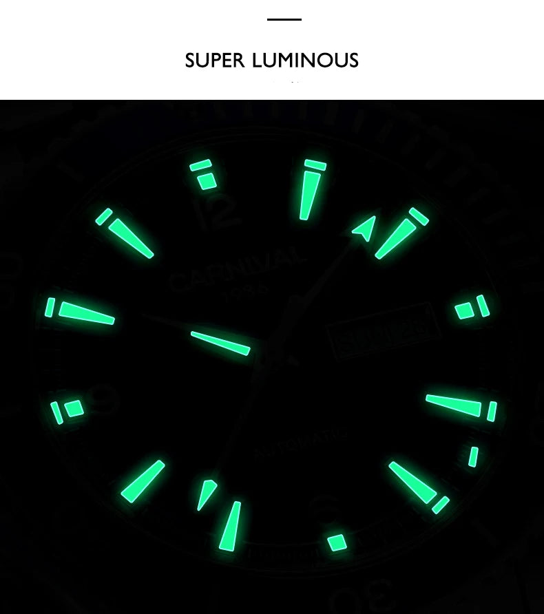 I&W Men Automatic Watch 41mm Mechanical Wristwatch 50M Waterproof Luminous Sapphire Mirror Dual Calendar Week Date