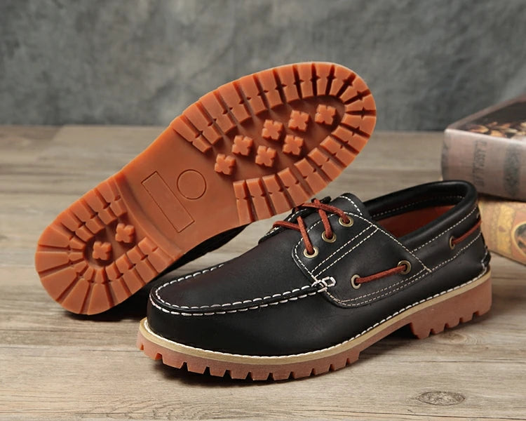Fashion Genuine Leather Men's Loafers Soft Casual Derby Shoes Moccasins Boat Shoes Platform Male Black Brown Lace-up Oxfords