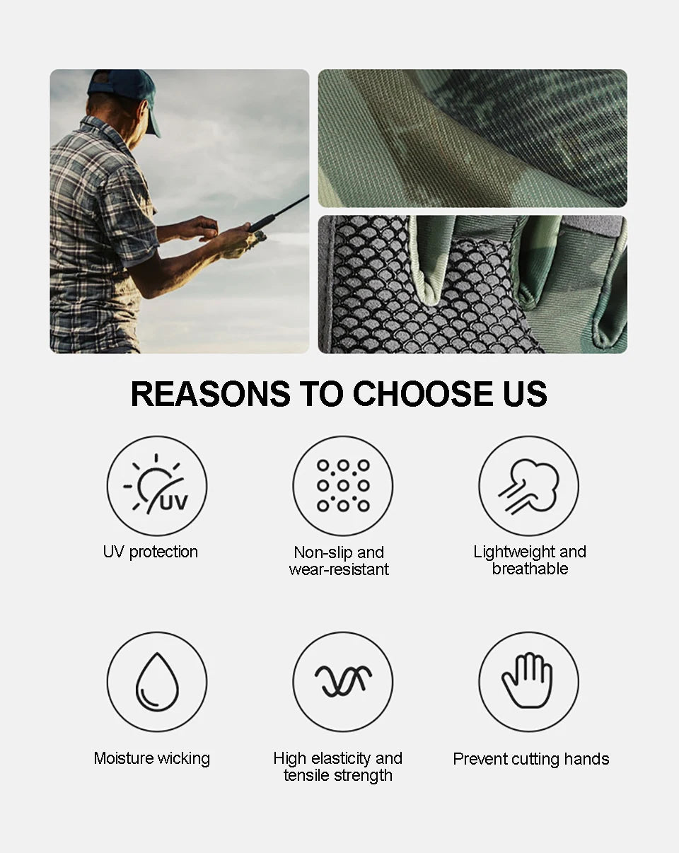 GOBYGO Fishing Gloves Anti-Slip Wear-Resistant Silk-Like Ventilation Half-Finger Gloves Outdoors Sun Protection High Elasticity