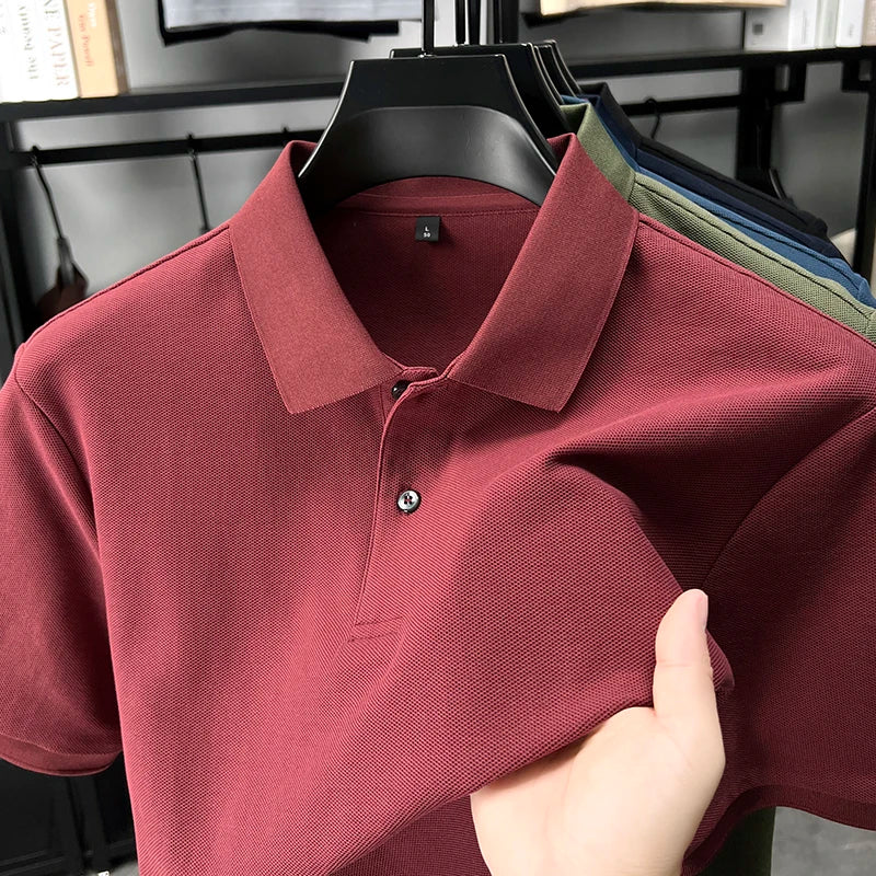 100% pure cotton men's short sleeve polo shirt high-quality classic solid color summer business casual comfort versatile T-shirt