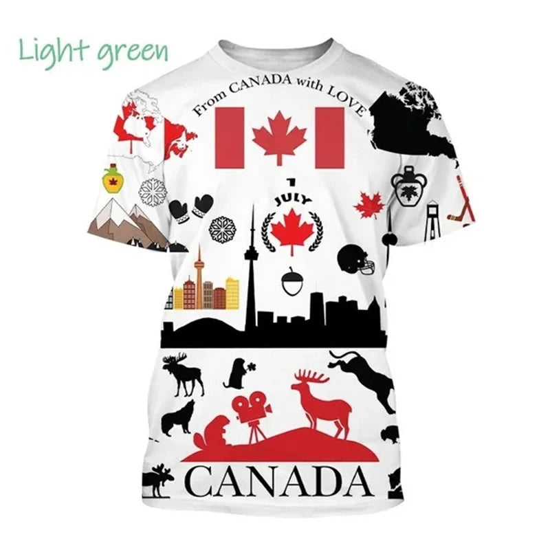 I Love Canada Flag Graphic T Shirt For Men Clothing Canadian Emblem Tee Shirts Unisex Women 3D Happy Canada Day Printing T-shirt