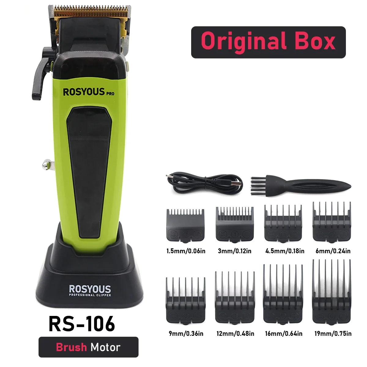 Professional Electric Hair Clipper 106 Hair Trimmer for Man 7500RPM with Base 5-adjusted DLC Blade Barber Machine