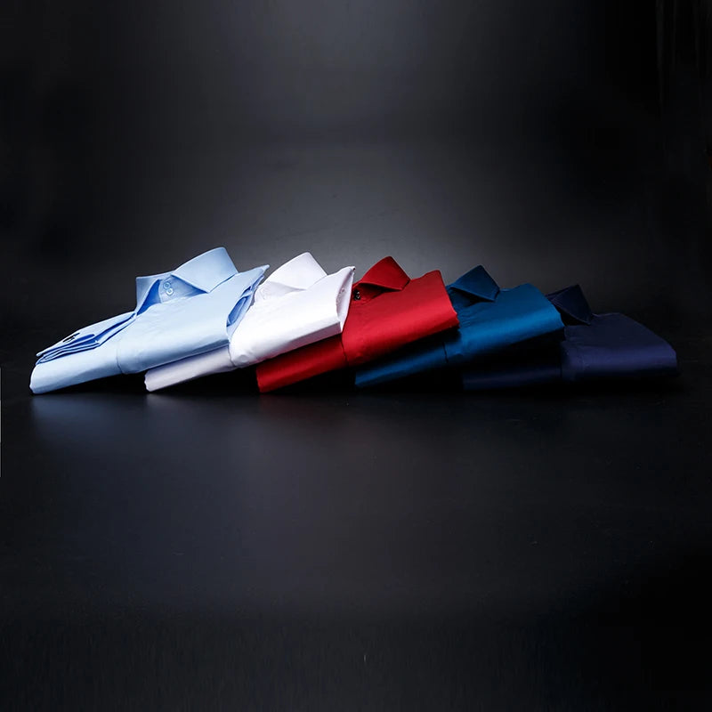 Men's French cufflinks shirt made of pure cotton long sleeved slim fit concealed button, solid color high end wedding dre
